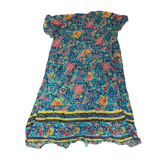 NWT Temofon Blue Pink Floral Rayon Boho MIDI Dress Medium - Picture 2 of 5